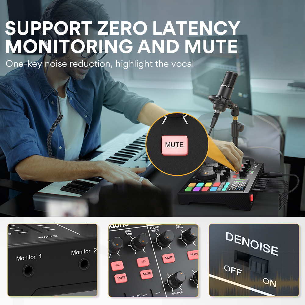 Thẻ âm thanh MAONO AM100 podcast chuyên nghiệp cho phòng thu âm/ điện thoại di động/ máy tính/PC