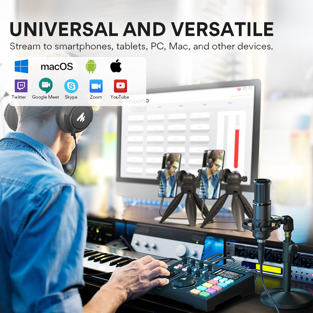 Thẻ âm thanh MAONO AM100 podcast chuyên nghiệp cho phòng thu âm/ điện thoại di động/ máy tính/PC