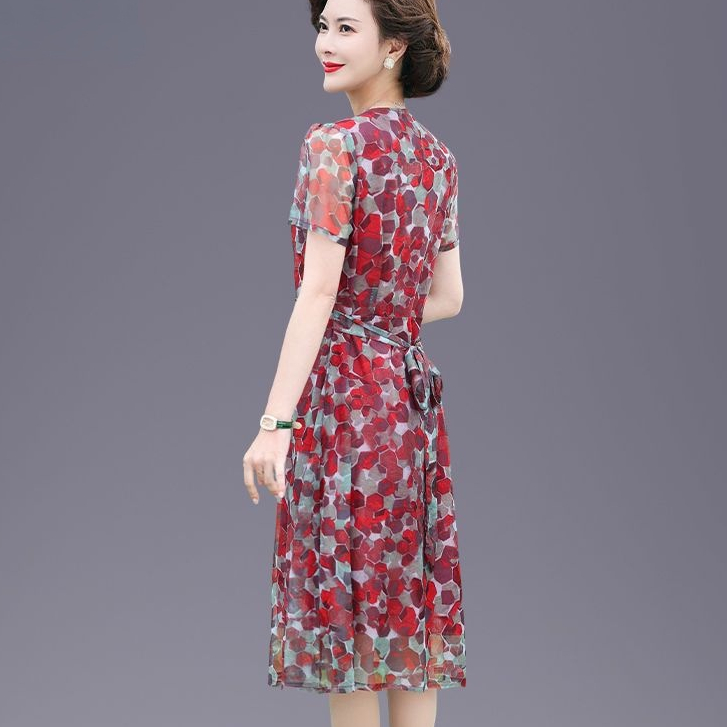 Đầm Tay Ngắn Che Bụng Thời Trang Mùa Hè Cho Nữ Trung Niên 40-50 Tuổi