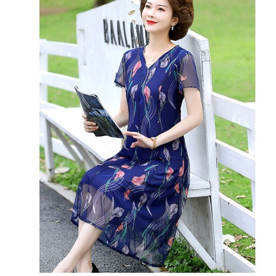 Đầm Chữ a Dáng Rộng Phong Cách Phương Tây Thời Trang Mùa Hè Dành Cho Phụ Nữ Trung Niên 40-60 Tuổi