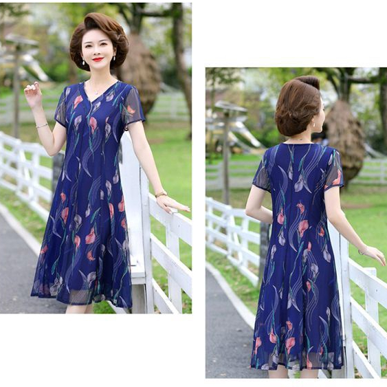 Đầm Chữ a Dáng Rộng Phong Cách Phương Tây Thời Trang Mùa Hè Dành Cho Phụ Nữ Trung Niên 40-60 Tuổi