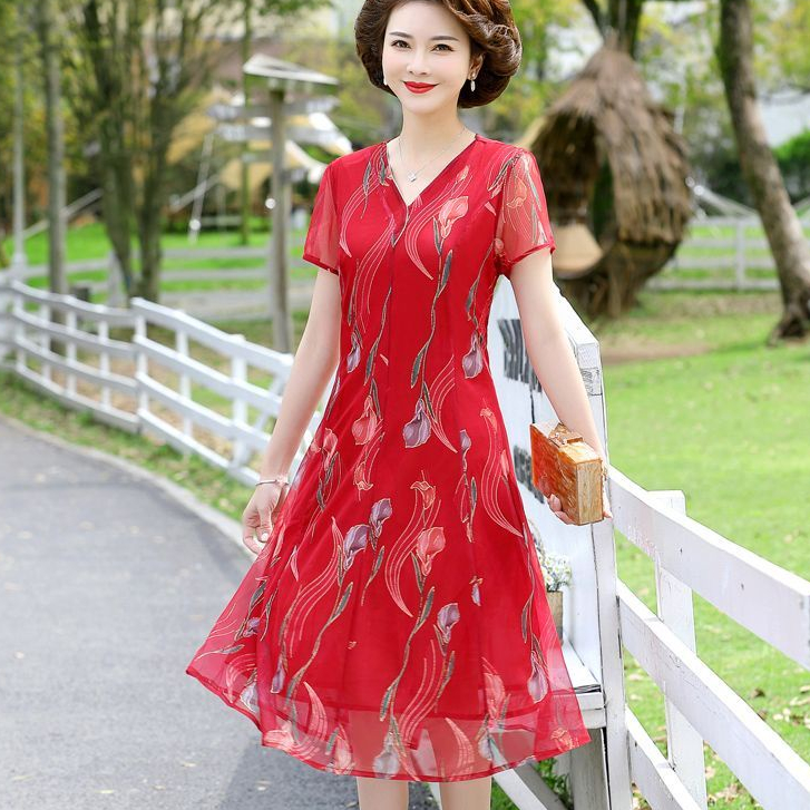 Đầm Chữ a Dáng Rộng Phong Cách Phương Tây Thời Trang Mùa Hè Dành Cho Phụ Nữ Trung Niên 40-60 Tuổi