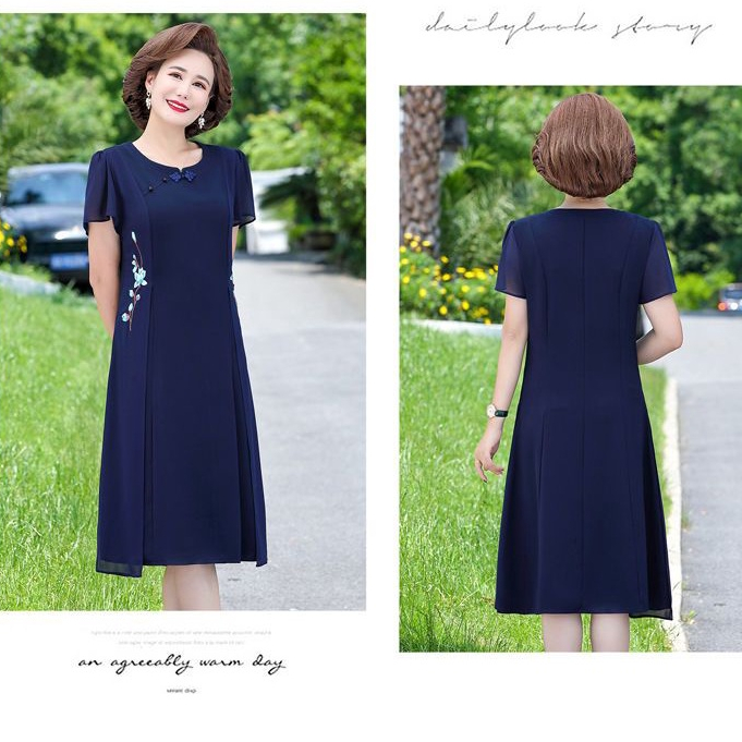 Đầm Tay Ngắn Dáng Ôm Thêu Họa Tiết Thời Trang Mùa Hè 2023 Cho Phụ Nữ Trung Niên