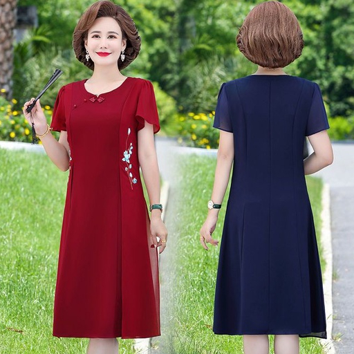 Đầm Tay Ngắn Dáng Ôm Thêu Họa Tiết Thời Trang Mùa Hè 2023 Cho Phụ Nữ Trung Niên