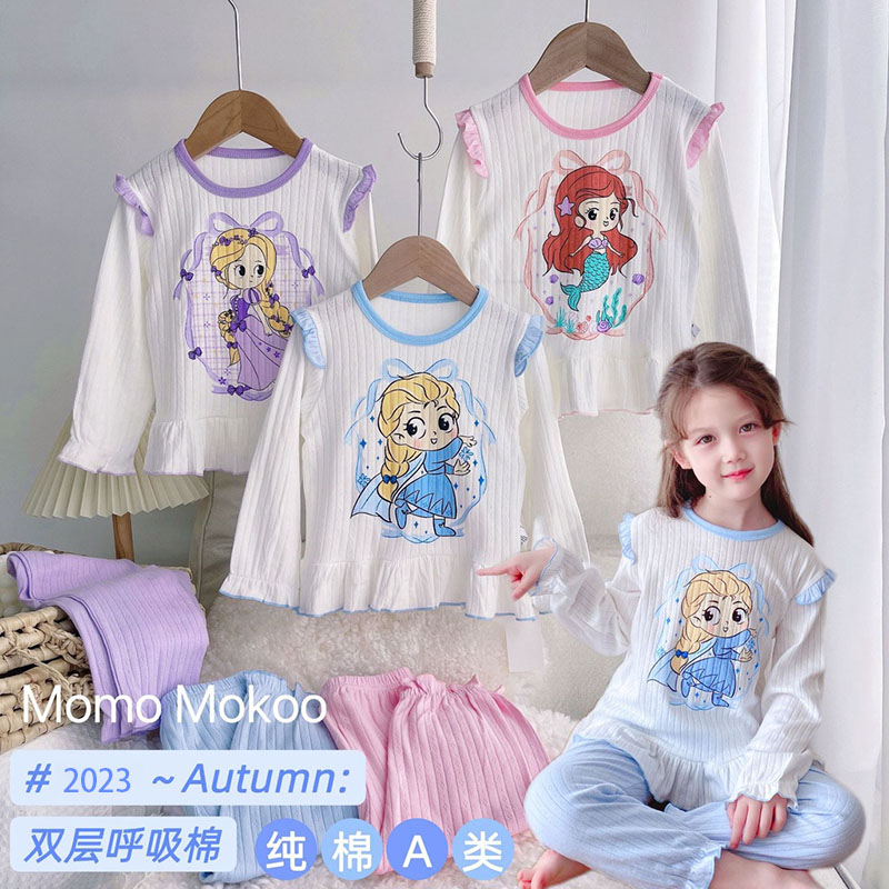 Hàng Mới Về Bộ Đồ Ngủ Cotton Tay Dài Thoáng Khí In Họa Tiết Hoạt Hình Công Chúa Elsa / Bạch Tuyết Dễ Thương Cho Bé Gái