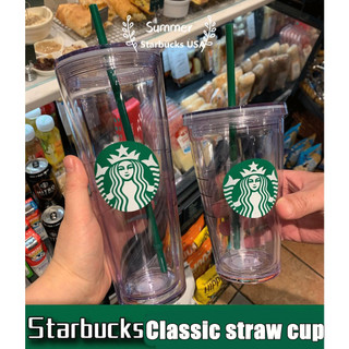 Cốc Starbucks trong suốt dung tích 710ml có kèm ống hút tiện dụng