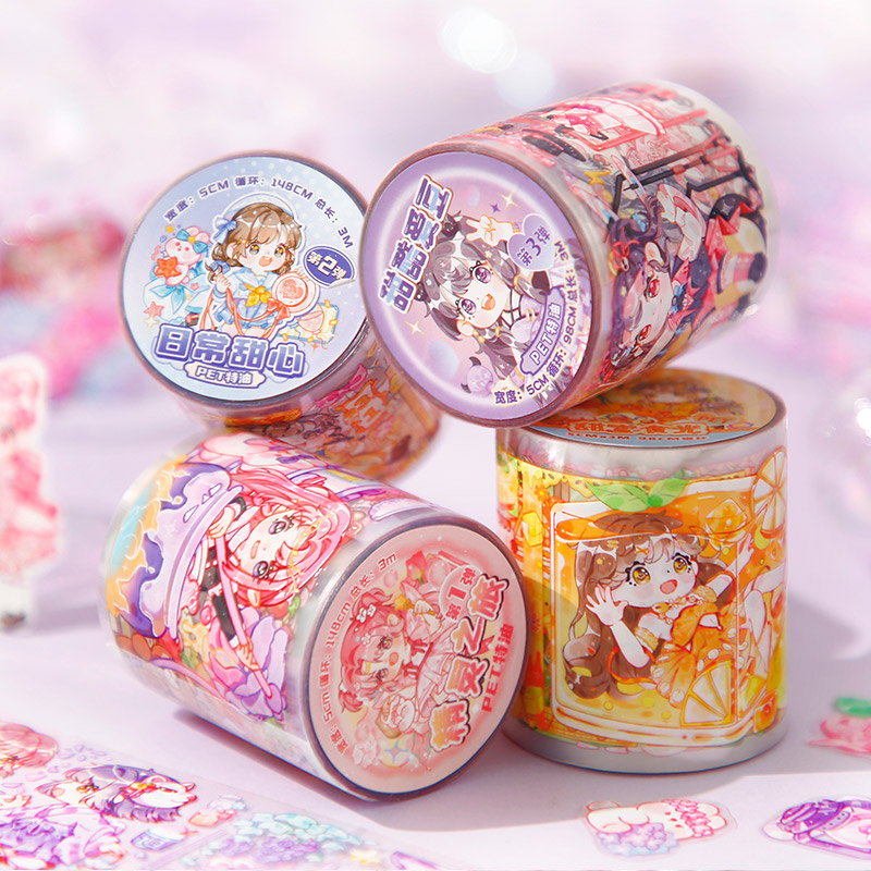 Mr. Paper 300cm/cuộn Washi/keo dính Phim hoạt hình nữ nhân vật dễ thương Những hình ảnh ghép nghệ thuật bàn tay sáng tạo Nhật ký cốc DIY Văn phòng phẩm trang trí vật liệu