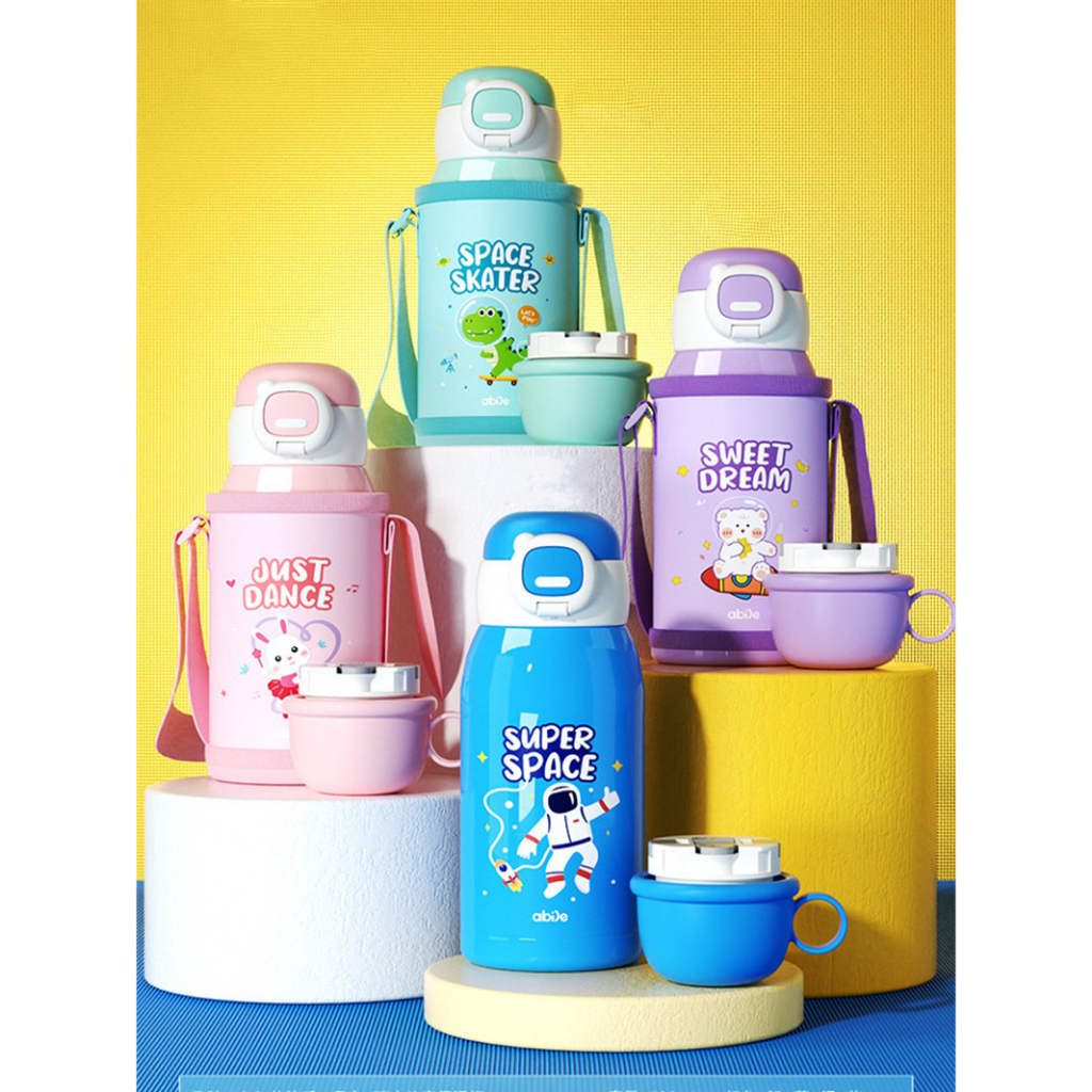 500ml phim hoạt hình bình giữ nhiệt bằng thép không gỉ 316 có ống hút hai nắp di động trẻ em du lịch bình nước giữ nhiệt tumbler