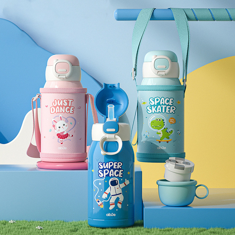 500ml phim hoạt hình bình giữ nhiệt bằng thép không gỉ 316 có ống hút hai nắp di động trẻ em du lịch bình nước giữ nhiệt tumbler