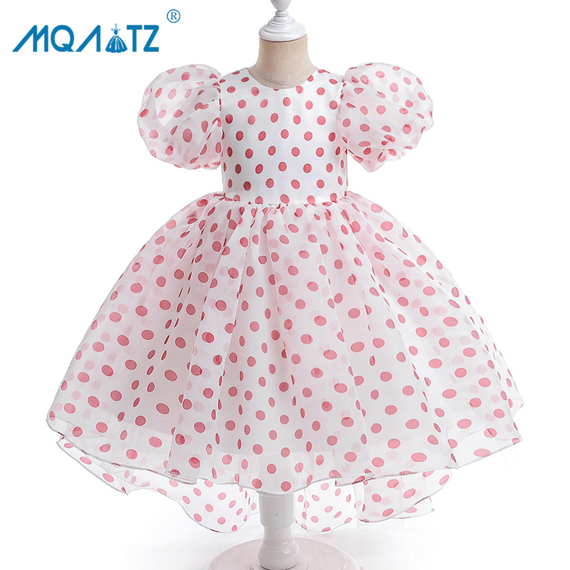 Mqatz trailing dot váy công chúa cho bé gái trang phục trẻ em tay ngắn váy dự tiệc cô gái quần áo nơ áo cưới dạ hội 3-8 tuổi t5551