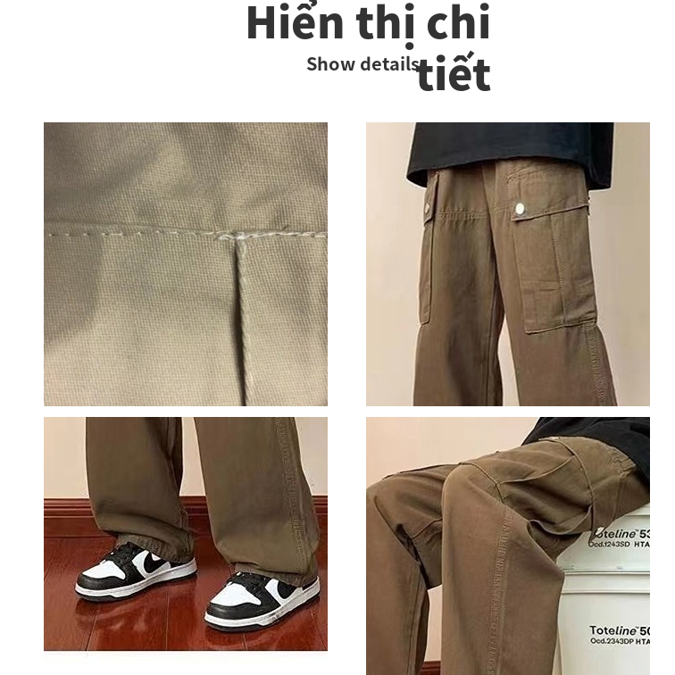 Quần kaki túi hộp Hiphop ống rộng xuông dài Quần Trơn Trang Cho Nam cargo pants thời trang cho quần unisex cargo pants