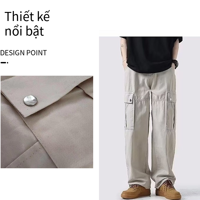 Quần kaki túi hộp Hiphop ống rộng xuông dài Quần Trơn Trang Cho Nam cargo pants thời trang cho quần unisex cargo pants