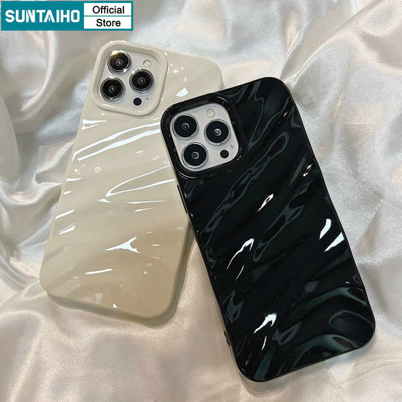 Suntaiho Ốp lưng ốp iphone đen ốp iphone silicon mềm kiểu lượn sóng thích hợp cho IPhone 11 Pro Max 12 13 14 Pro XR XS Max 7 Plus 8 Plus