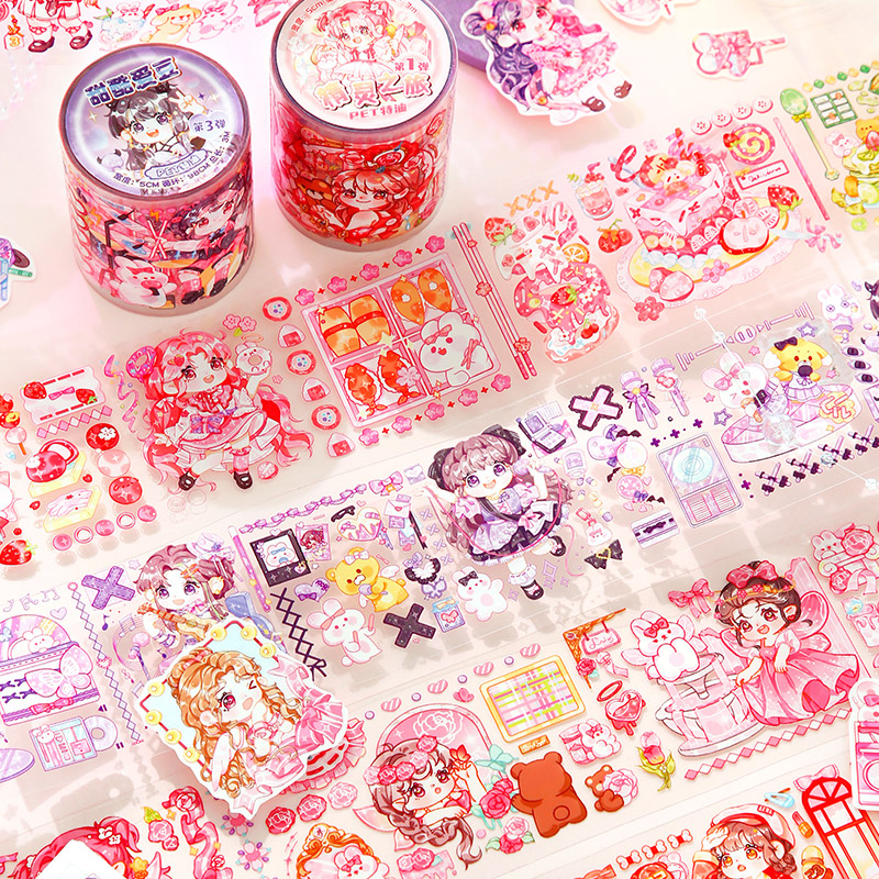 Mr. Paper 300cm/cuộn Washi/keo dính Phim hoạt hình nữ nhân vật dễ thương Những hình ảnh ghép nghệ thuật bàn tay sáng tạo Nhật ký cốc DIY Văn phòng phẩm trang trí vật liệu