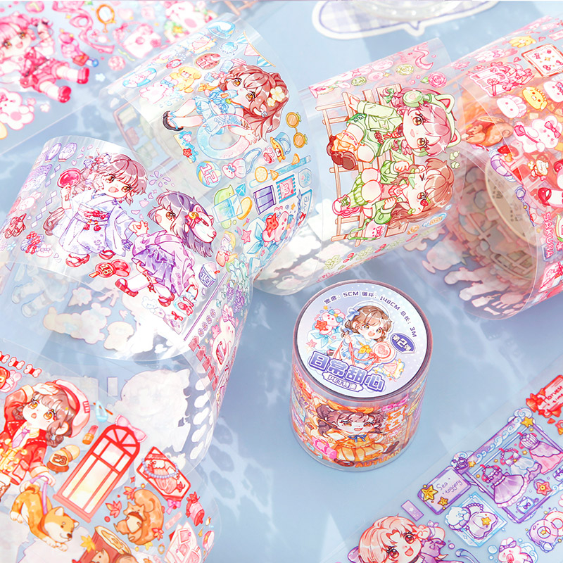 Mr. Paper 300cm/cuộn Washi/keo dính Phim hoạt hình nữ nhân vật dễ thương Những hình ảnh ghép nghệ thuật bàn tay sáng tạo Nhật ký cốc DIY Văn phòng phẩm trang trí vật liệu