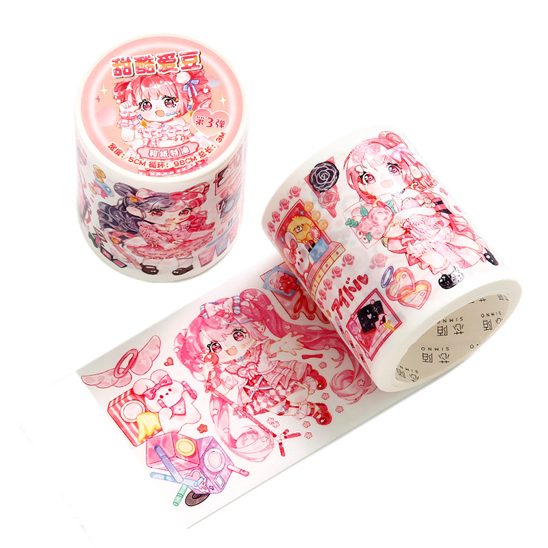 Mr. Paper 300cm/cuộn Washi/keo dính Phim hoạt hình nữ nhân vật dễ thương Những hình ảnh ghép nghệ thuật bàn tay sáng tạo Nhật ký cốc DIY Văn phòng phẩm trang trí vật liệu