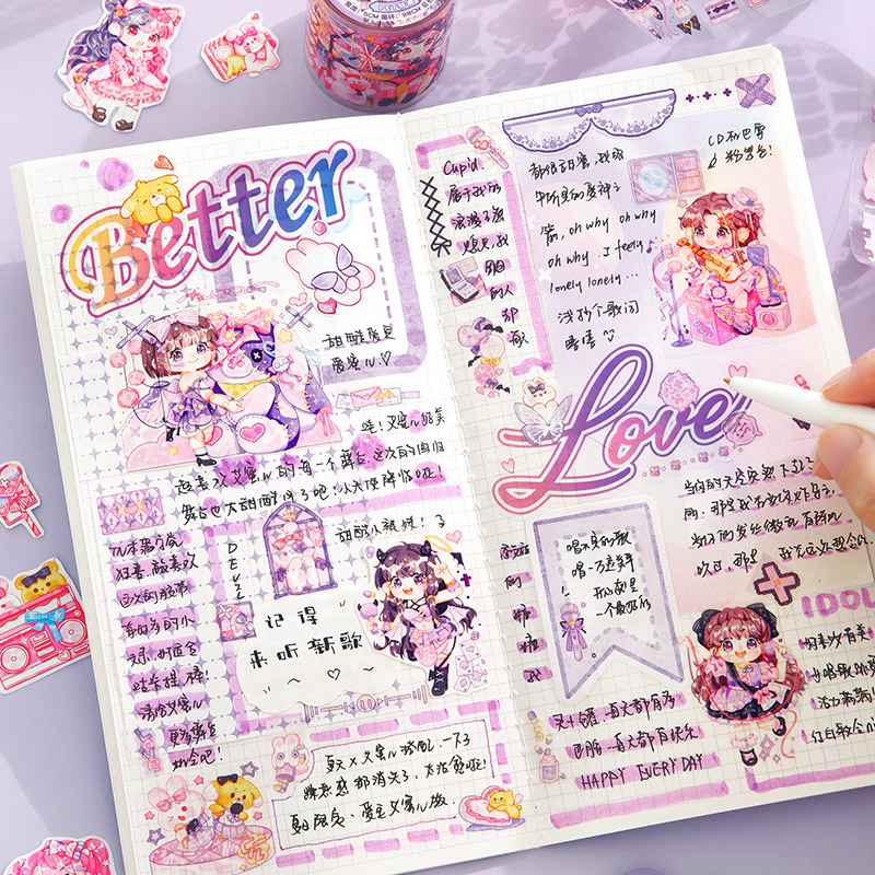 Mr. Paper 300cm/cuộn Washi/keo dính Phim hoạt hình nữ nhân vật dễ thương Những hình ảnh ghép nghệ thuật bàn tay sáng tạo Nhật ký cốc DIY Văn phòng phẩm trang trí vật liệu