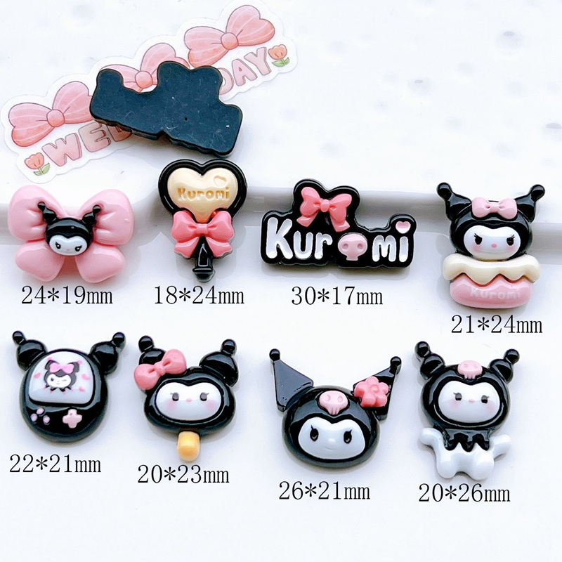 10 miếng nhựa tự làm phim hoạt hình sanrio kuromi series miếng kem keo hộp đựng điện thoại mặt dây chuyền móc khóa tóc kẹp bông tai mặt dây chuyền thời trang