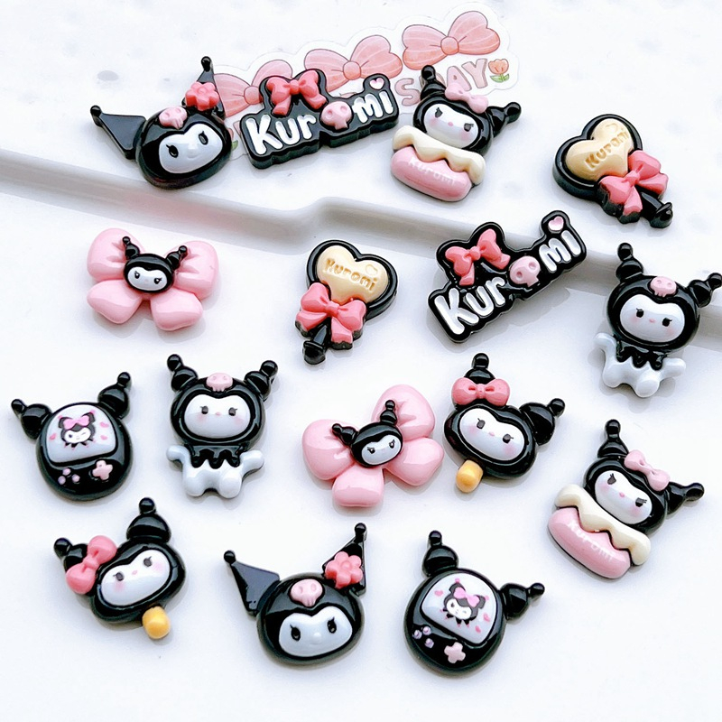 10 miếng nhựa tự làm phim hoạt hình sanrio kuromi series miếng kem keo hộp đựng điện thoại mặt dây chuyền móc khóa tóc kẹp bông tai mặt dây chuyền thời trang