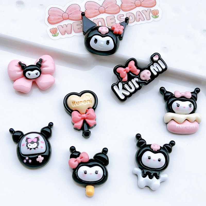 10 miếng nhựa tự làm phim hoạt hình sanrio kuromi series miếng kem keo hộp đựng điện thoại mặt dây chuyền móc khóa tóc kẹp bông tai mặt dây chuyền thời trang