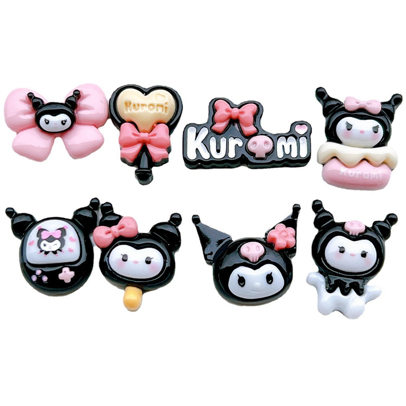 10 miếng nhựa tự làm phim hoạt hình sanrio kuromi series miếng kem keo hộp đựng điện thoại mặt dây chuyền móc khóa tóc kẹp bông tai mặt dây chuyền thời trang