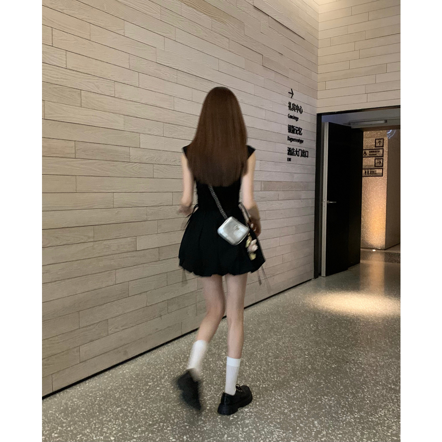 Cocory vn Khí chất hàn quốc váy dây rút cổ vuông mùa hè váy a-line mỏng gợi cảm phụ nữ