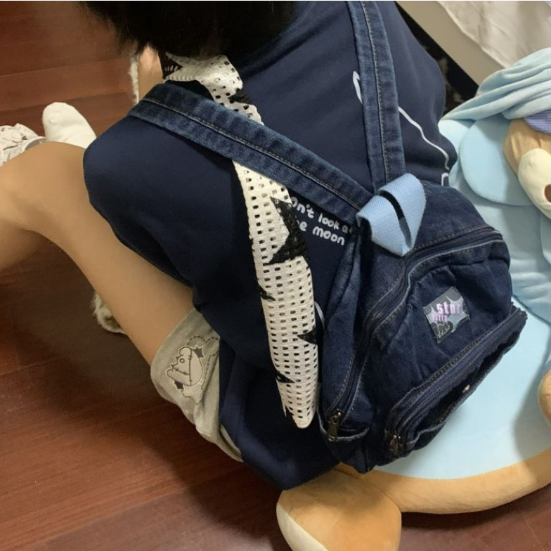 Ba Lô denim Nhiều Túi In Hình Mèo Kittystar Dễ Thương Phong Cách retro Nhật Bản