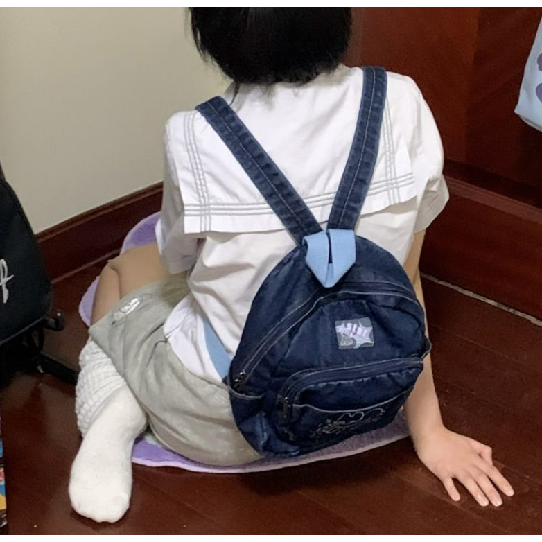 Ba Lô denim Nhiều Túi In Hình Mèo Kittystar Dễ Thương Phong Cách retro Nhật Bản