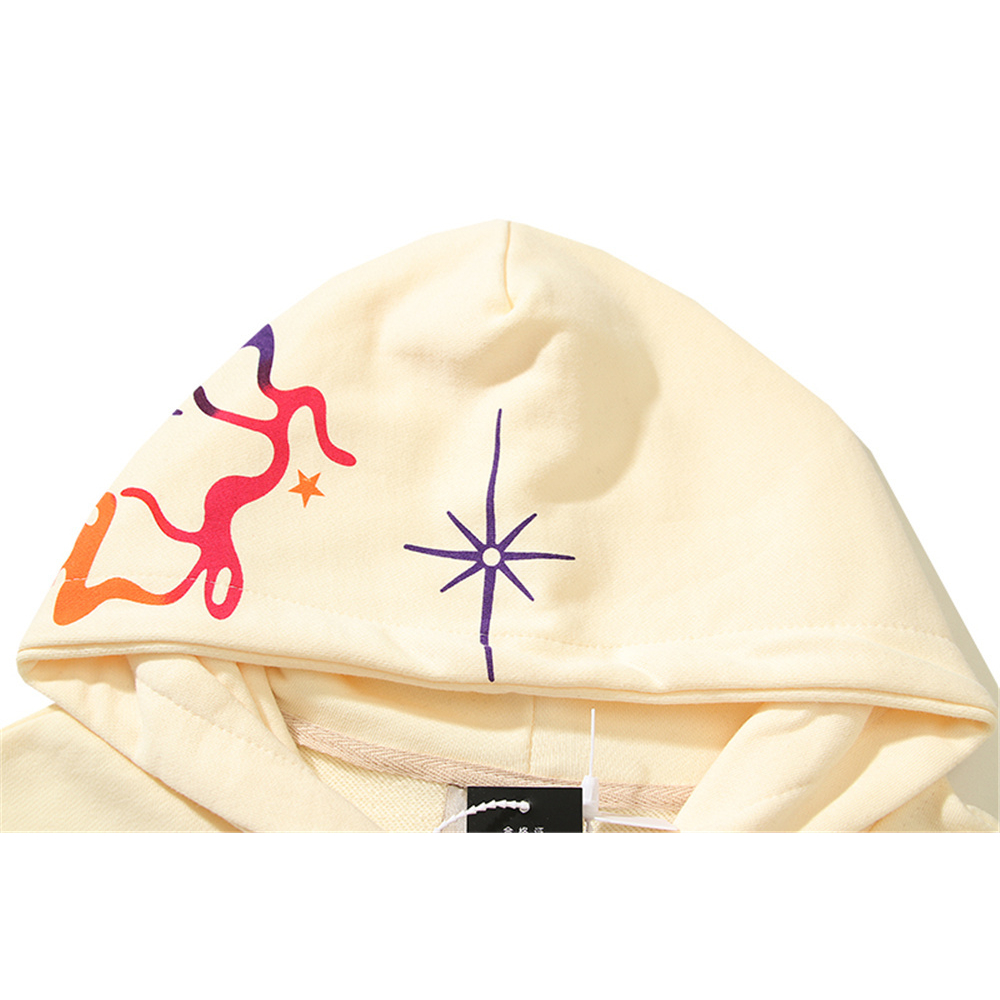 Graffiti terry chất liệu áo thun nam áo khoác nỉ và hoodies túi trước thời trang dạo phố trùm đầu người đàn ông màu be