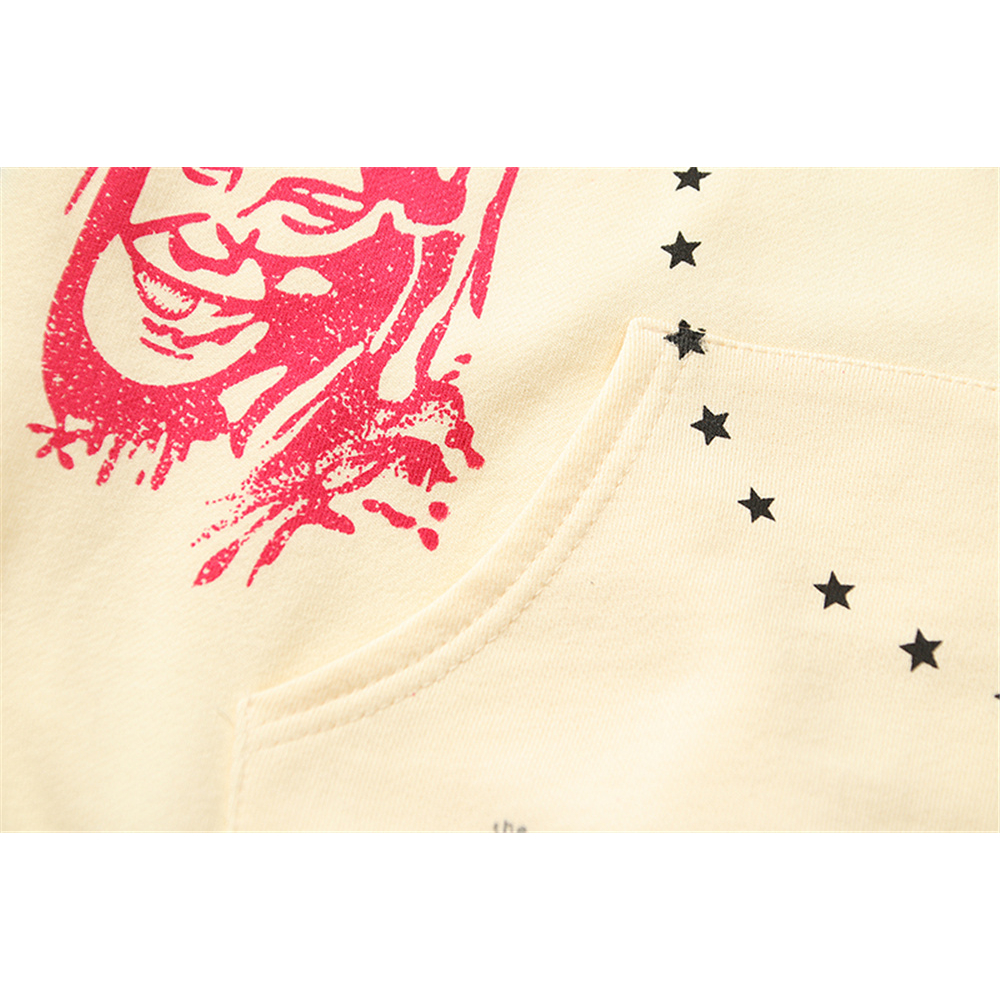 Graffiti terry chất liệu áo thun nam áo khoác nỉ và hoodies túi trước thời trang dạo phố trùm đầu người đàn ông màu be