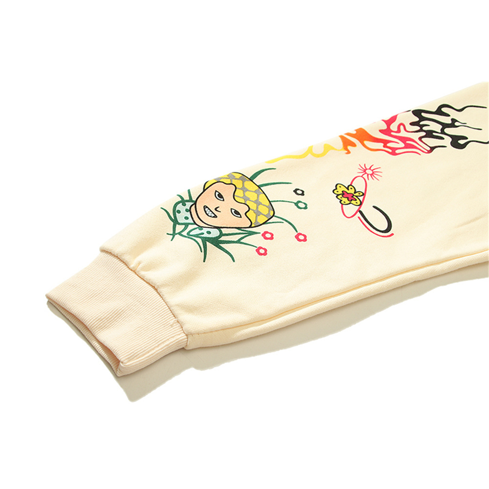 Graffiti terry chất liệu áo thun nam áo khoác nỉ và hoodies túi trước thời trang dạo phố trùm đầu người đàn ông màu be