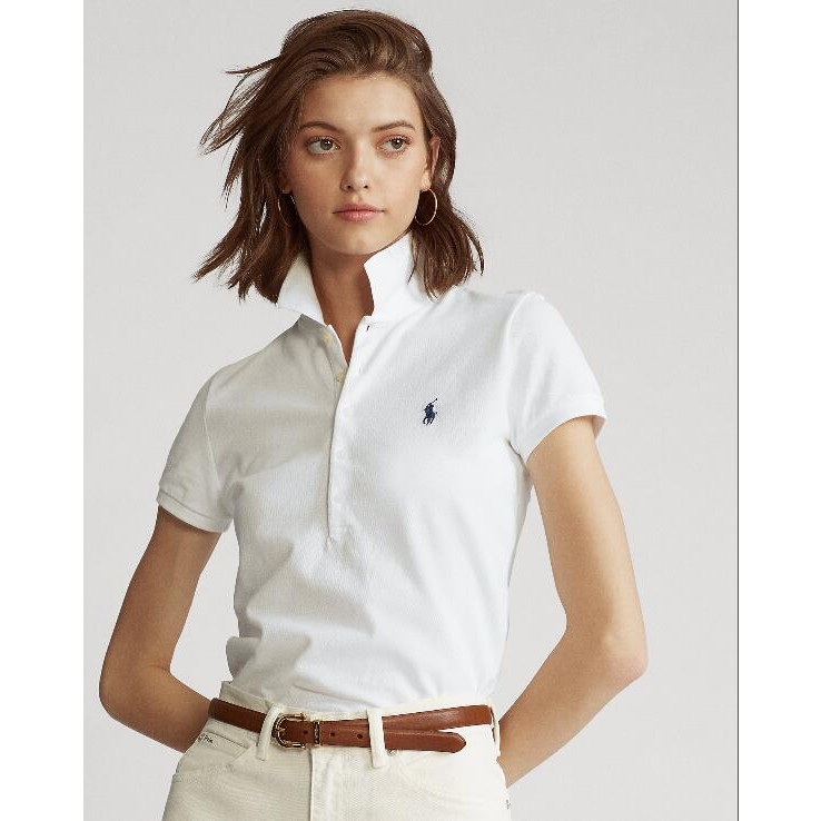Áo Thun POLO Tay Ngắn Phối Lưới Vải Cotton Màu Trơn Thêu Hình Ngựa Pony 5 Nút Thời Trang Cho Bạn Gái