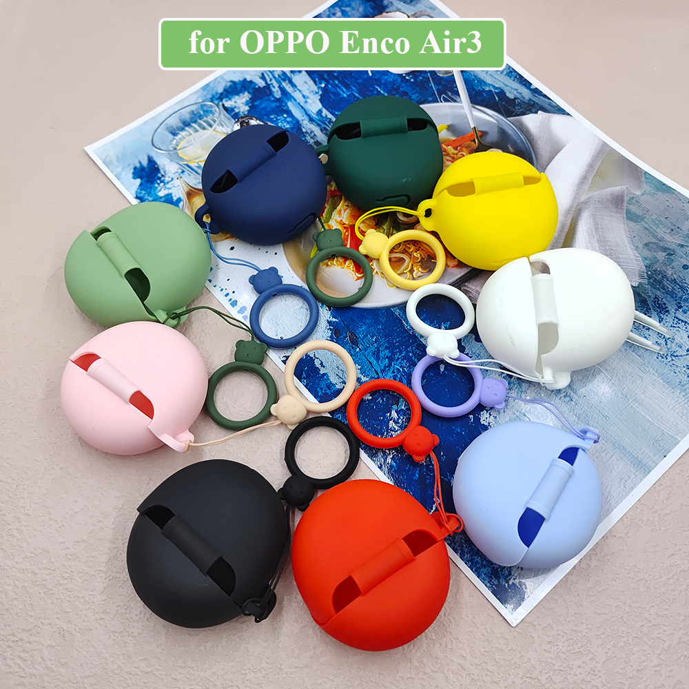 Vỏ bảo vệ cho oppo enco air 3 vỏ màu rắn hoạt hình vỏ tai nghe silicon mềm bao da cho oppo enco air
