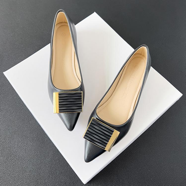 Da mềm của phụ nữ giày cao gót chunky khóa vuông rhinestone giày cao gót nhọn 3 cm giày công sở có gót dày kích thước 33-42