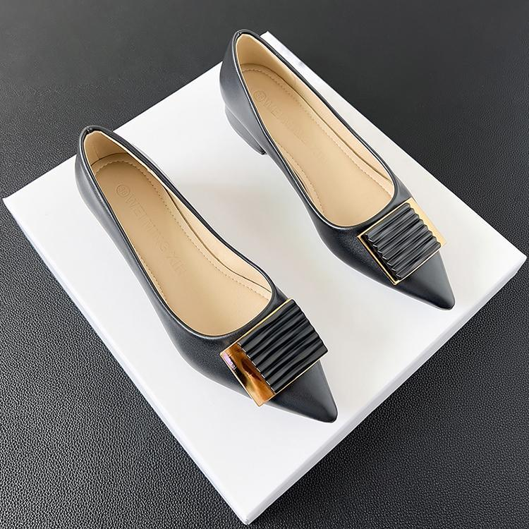 Da mềm của phụ nữ giày cao gót chunky khóa vuông rhinestone giày cao gót nhọn 3 cm giày công sở có gót dày kích thước 33-42