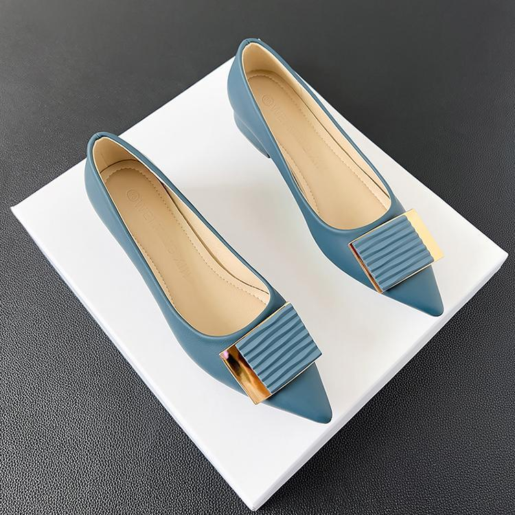 Da mềm của phụ nữ giày cao gót chunky khóa vuông rhinestone giày cao gót nhọn 3 cm giày công sở có gót dày kích thước 33-42