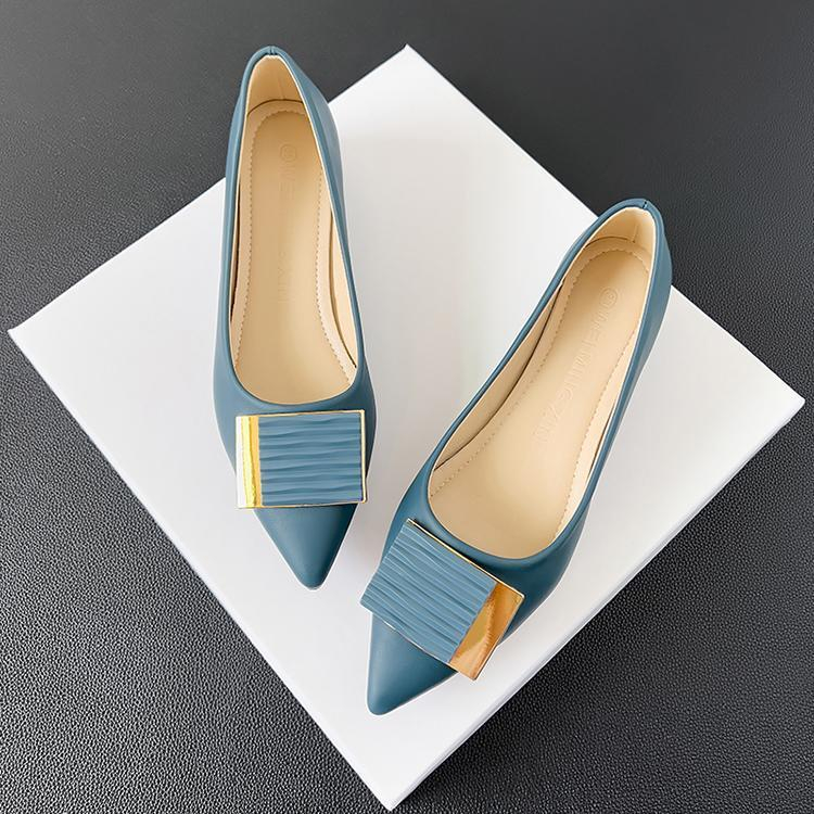 Da mềm của phụ nữ giày cao gót chunky khóa vuông rhinestone giày cao gót nhọn 3 cm giày công sở có gót dày kích thước 33-42