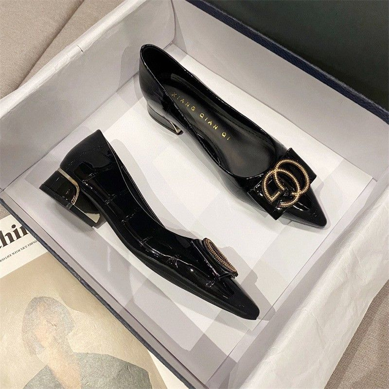 Gót dày 3 cm gót cho phụ nữ mid-heel đi lại giày công sở màu đen của phụ nữ mũi nhọn mềm botto giày cỡ lớn