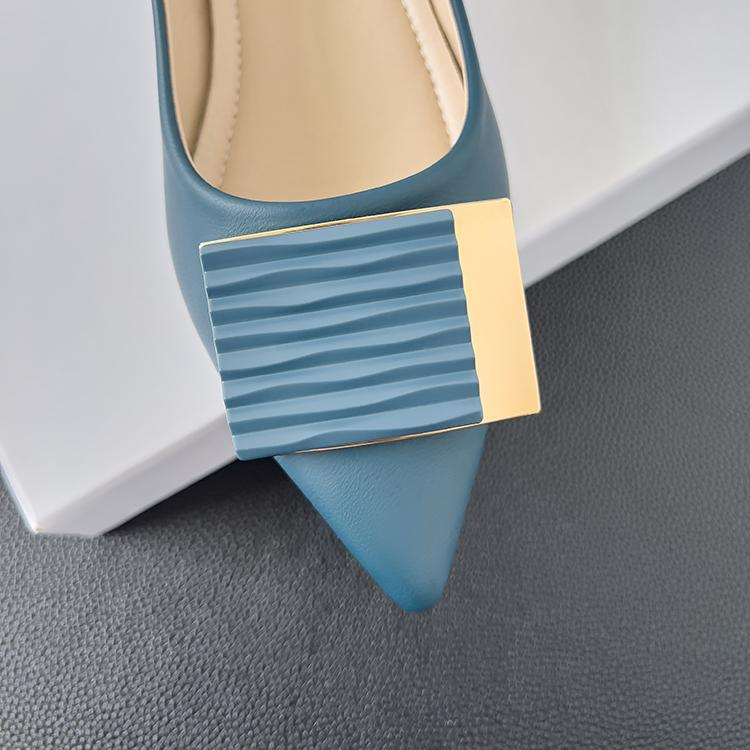 Da mềm của phụ nữ giày cao gót chunky khóa vuông rhinestone giày cao gót nhọn 3 cm giày công sở có gót dày kích thước 33-42