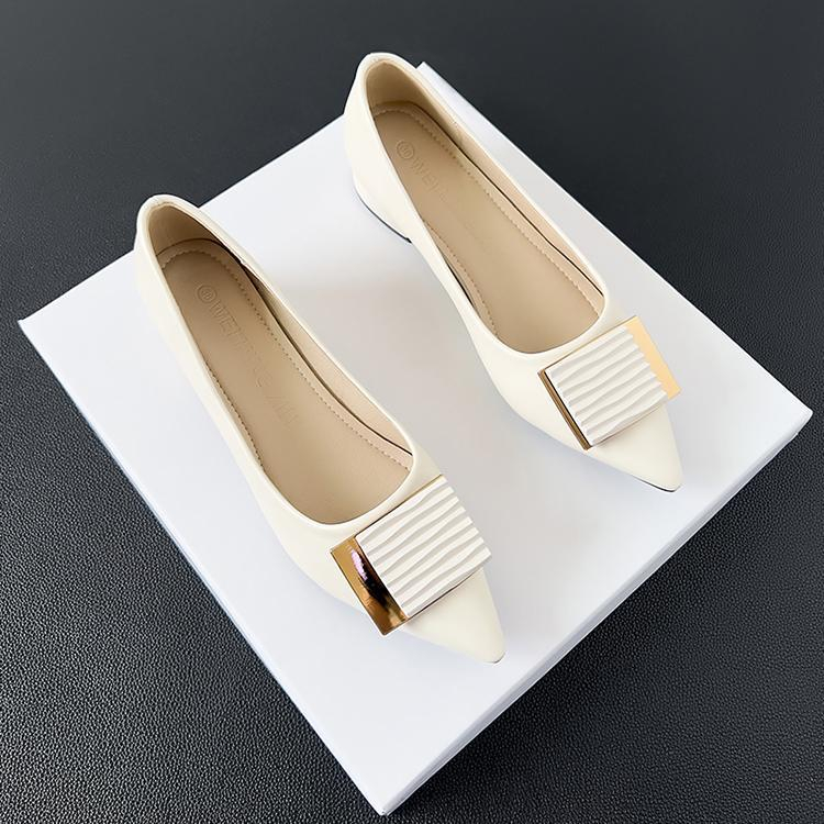 Da mềm của phụ nữ giày cao gót chunky khóa vuông rhinestone giày cao gót nhọn 3 cm giày công sở có gót dày kích thước 33-42