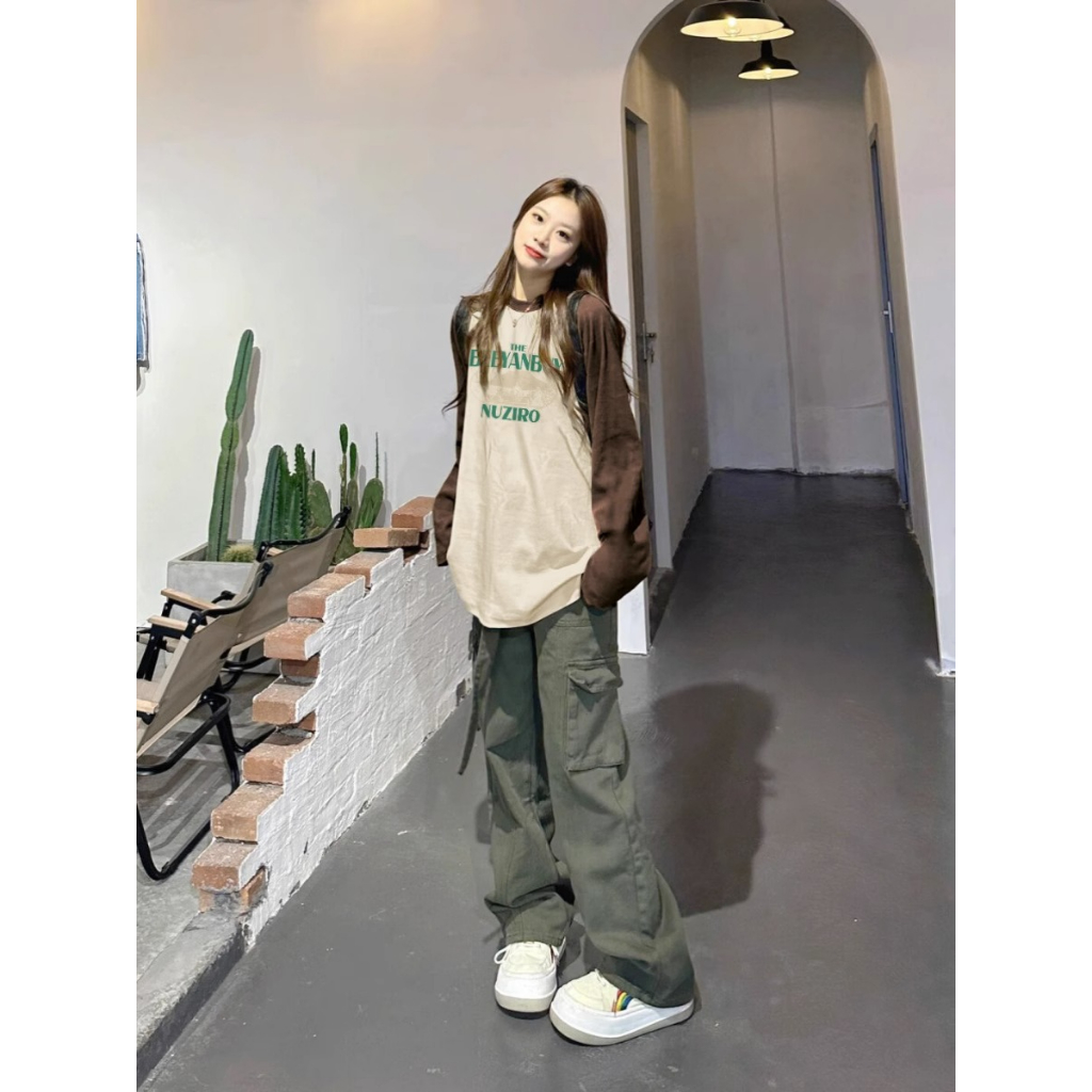 Ethelgirl Mỹ retro phụ nữ quần áo mùa xuân và mùa thu "thư" in màu phù hợp với cổ tròn áo t-shirt dài tay