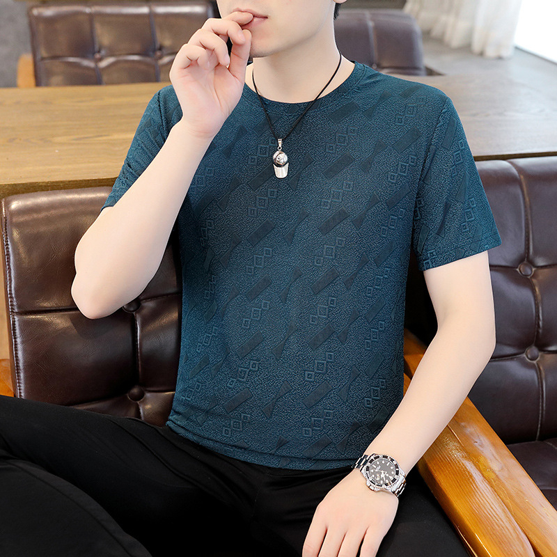 Men's short sleeve t-shirt ice silk high end hot diamond summer thin ice feel dệt kim half sleeve top t