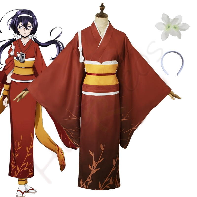 Anime bungo stray dogs lzumi kyouka yaksha shirayuki cosplay trang phục phụ nữ người lớn yukata kimono geta bộ tóc giả halloween party set
