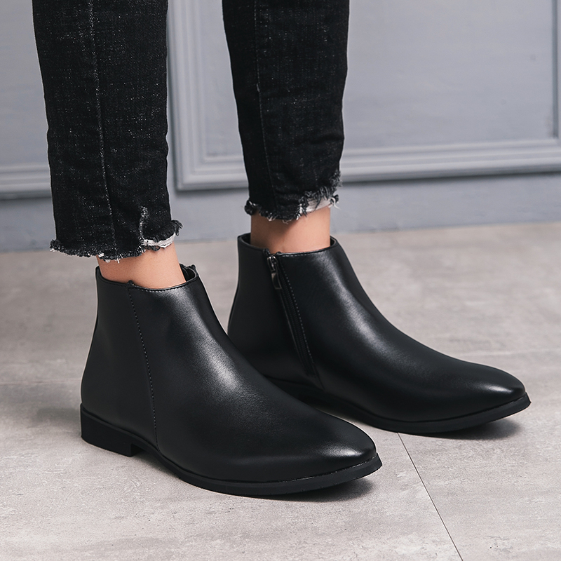 Thời trang nam khởi động giày dây kéo bên ridding thoải mái làm bằng tay da thật tất cả màu đen