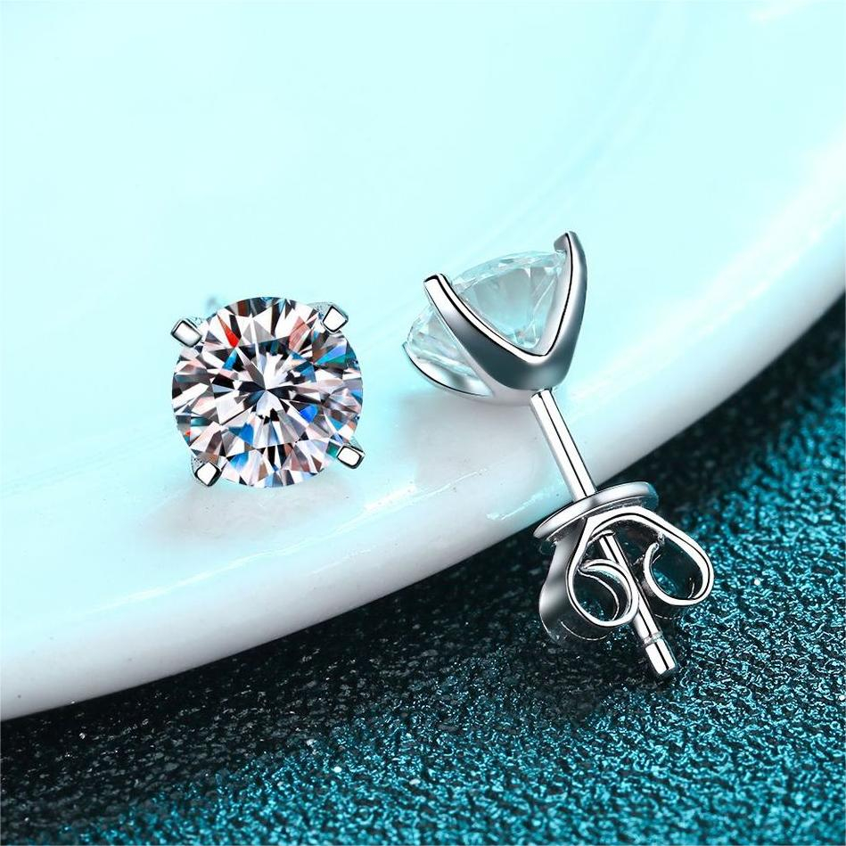 XDY-709B Bông tai nữ 925 bạc nguyên chất, 0.5 carat/0.8 carat/1 carat Moissanite * 2 (bao gồm cả giấy chứng nhận), 5mm/6mm/6.5mm/8mm Zircon