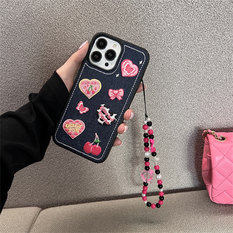 Ốp Điện Thoại tpu Mềm Họa Tiết denim cherry lovel Cho iphone 15 pro max 14 pro max 13 pro max 12 pro max