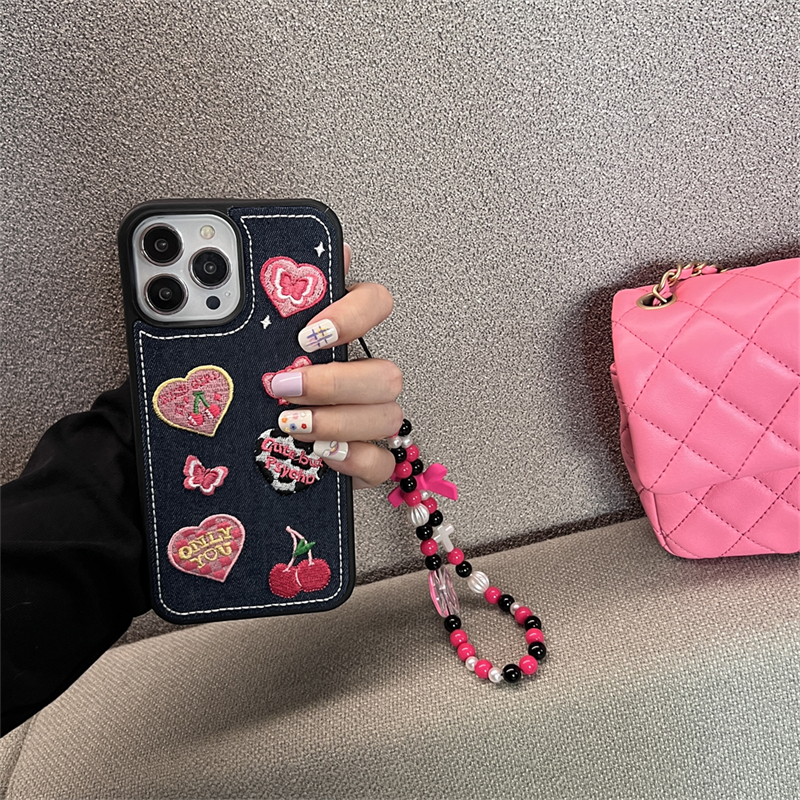 Ốp Điện Thoại tpu Mềm Họa Tiết denim cherry lovel Cho iphone 15 pro max 14 pro max 13 pro max 12 pro max