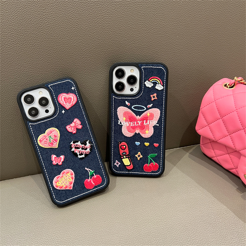 Ốp Điện Thoại tpu Mềm Họa Tiết denim cherry lovel Cho iphone 15 pro max 14 pro max 13 pro max 12 pro max