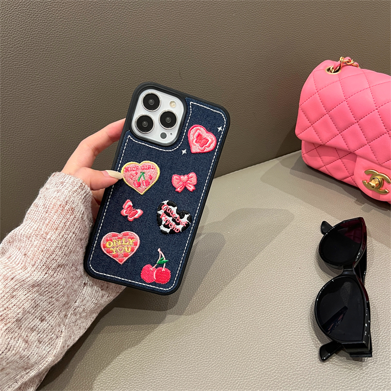 Ốp Điện Thoại tpu Mềm Họa Tiết denim cherry lovel Cho iphone 15 pro max 14 pro max 13 pro max 12 pro max