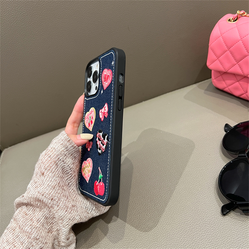 Ốp Điện Thoại tpu Mềm Họa Tiết denim cherry lovel Cho iphone 15 pro max 14 pro max 13 pro max 12 pro max